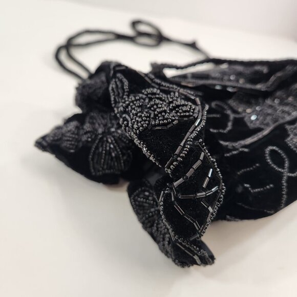 Vintage Black Beaded Pouch Handbag with Tassel - Picture 4 of 11